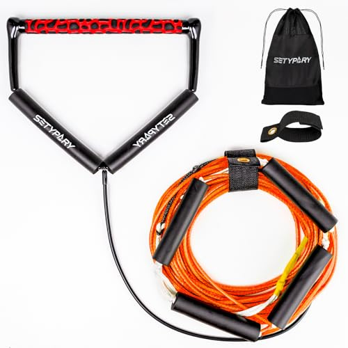 SETYPARY Dyneema No Stretch Wakeboard Rope and Handle 75FT, 4 Sections Floating Wakeboard Tow Rope Water Ski Ropes for Wakeboarding, Waterskiing, Kneeboarding and Wakesurfing (Orange)