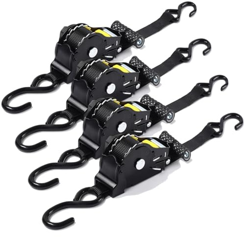 4 Stück Automatik Spanngurte mit Ratsche, Automatischer Spanngurtaufroller 3mx25mm, 680kg Tragkraft Verstellbarer Spanngurt, Spanngurt Zurrgurte mit Ratsche und J Haken, Spanngurte TÜV/GS Zertifiziert