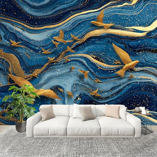 Textura de MáRmol Abstracta Fotomurales 300x210 cm Papel Pintado Tejido No Tejido Fotomural Azul Efecto 3D Papel Tapiz Decorativos para Dormitorio Salón TV Pared Murales Póster