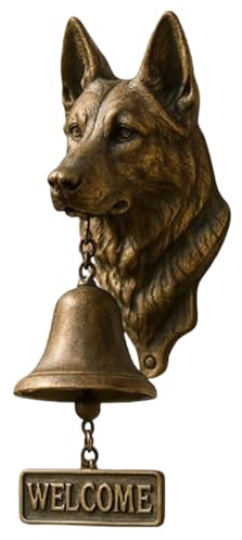 Willkommensglocke Mit Deutschem Schäferhund,Tiermotiv Türklingel, Retro Metall Außen Bauernhaus Vintage Türglocke für Haustür, Dekorative Wandglocke Aus Gusseisen/Harz (A)