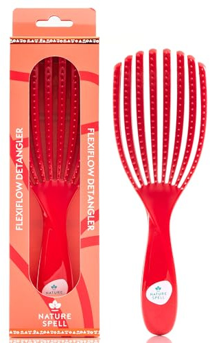 Nature Spell FlexiFlow Detangling Hair Brush, for All Hair Types, Red | Flexible Strands for Gentle Brushing, Eliminates Knots & Reduces Breakage