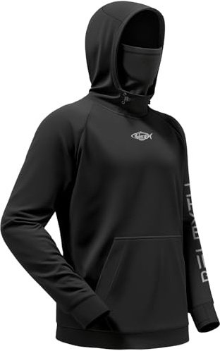 Palmyth Mens Fishing Hoodie with Neck Gaiter Water Resistant Windproof Fleece Lining Thumb Holes Performance Sweatshirt Black M