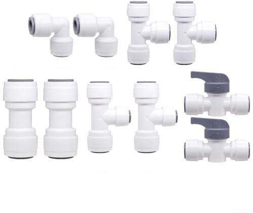 3/8 Inch Water Inlet Pipe Connectors for RO Water Filter with T Piece Shut Off Valve and Angle Fittings for Aquarium and Water Cooler Setup