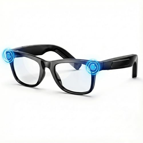 Brille mit Kamera, 8 MP 1080P Smart Glasses Dual-Core-Prozessor mit KI-Assistent für Echtzeitübersetzungen, 410 mAh für 16 Stunden Standby-Zeit, WLAN Bluetooth Intelligente Brille