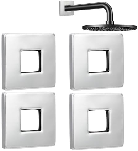 BENECREAT 4 Piastra Flangiata per Braccio Doccia, Flangia Quadrata Da 6.6x6.6x0.9cm per Braccio Doccia In Acciaio Inox, Placca di Copertura Quadrata per Tubo Del Braccio Del Soffione Doccia