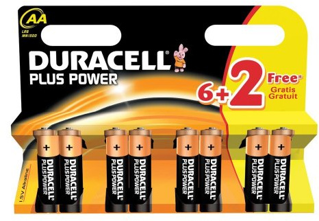 Duracell Plus Power AA Battery MN1500 / LR6 6+2 Pack