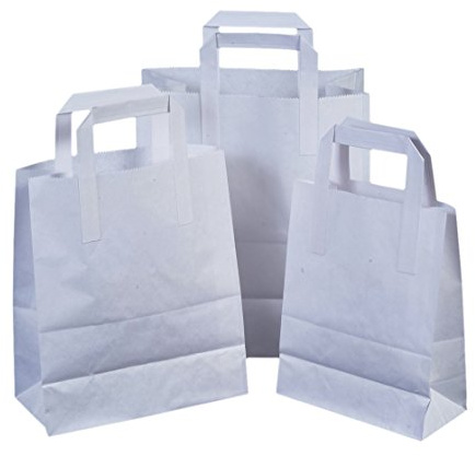 The Paper Bag Company 18 x 23 x 9 cm Paper Carrier Bags with Flat Handles, Pack of 15, White