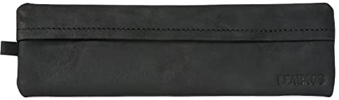 LEABAGS Leder Federmäppchen I Kleines Echtleder Federmappe I Federtasche für Beruf Uni Schule I Schlampermäppchen I Stiftetui I Stiftmappe I Ledermäppchen I Größe S I Nature Schwarz