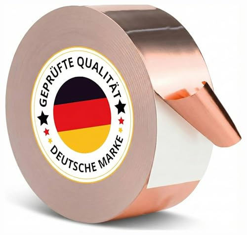 O³ Kupferband gegen Schnecken 50mm x 20m, Kupfer Klebeband selbstklebend, Schneckenschutz Hochbet, Electrical Tape EMI Abschirmung, Copper tape, Kupferklebeband