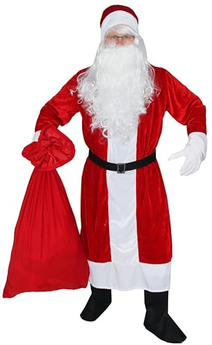 Foxxeo Rotes 6-teiliges Premium Weihnachtsmann für mit Mantel für Herren - Größe M-XXXXL, Größe:XL/XXL