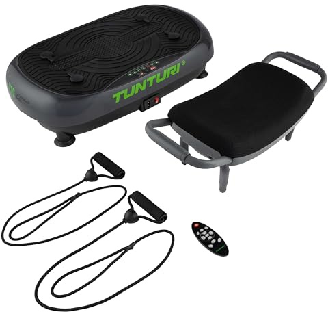Tunturi Plateforme vibrante Cardio Fit V10 avec oscillations, 3 programmes, 30 vitesses, avec tabouret, télécommande et bandes d'entraînement