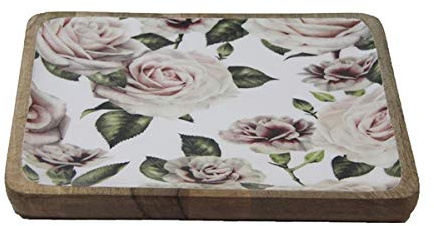 Van Deurs Plateau de service, bol, bol à salade en bois de manguier avec émail Mango Wood Roses (bol 30 x 30 cm)