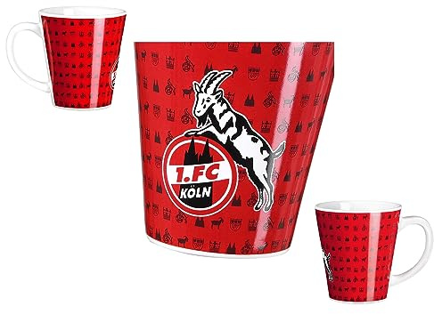 1. FC Köln Tasse - Allover - rot Kaffeebecher Kaffeetasse - Plus Lesezeichen I Love Köln