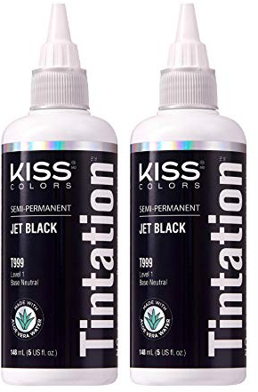 Red by Kiss Tintation Semi-Permanent Hair Color, Aloe Vera Water Based, Argan Oil, Olive Oil, Collagen & Keratin, Long-Lasting Color Dye (Jet Black, 2 Pk, 5 Fl Oz)
