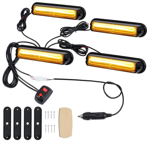 COLFULINE 13cm 4pcs COB Luces de Advertencia Intermitente Luz Estroboscópicas de IP65 Impermeables Control Principal 12V 24V Universal para Camiones，Remolque y Caravana