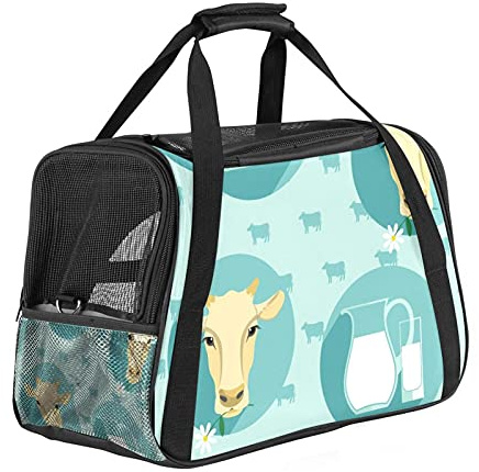 Portable Pet Travel Carrier Bag,Airline Approved Duffle Bags for Cat Dog Rabbit with Soft Sided Cow Heads And Milk Jug Printing