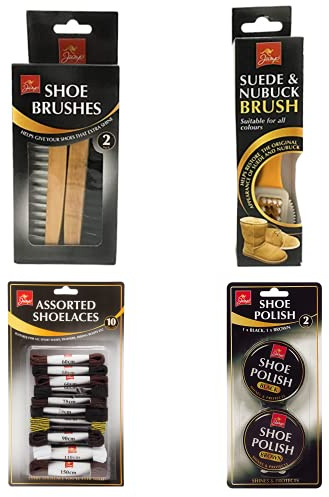 MULTIPLE JUMP Shoe Cleaning Kit - Suede and Nubuck Brush, 2 pk Shoe Brushes, 2 pk Shoe Polish Tins Brown, Black with 10pcs Assorted Shoelaces for all Sports Shoes, Trainers and Hiking Boots, One Size