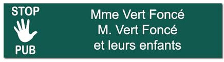 Targhetta incisa per nome cassetta postale STOP PUB autoadesiva, 10 x 2,5 cm, personalizzata da 1 a 3 righe, verde scuro