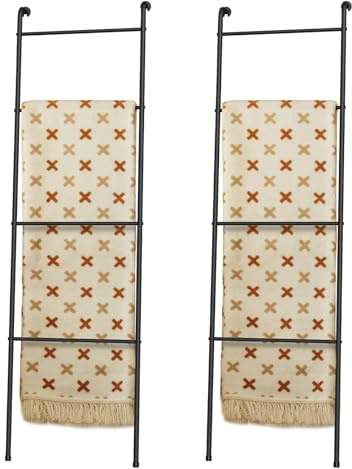 2 Pack Blanket Ladder Outdoor Towel Rack for Pool, Decorative Metal Holder for The Living Room Bathroom, Black