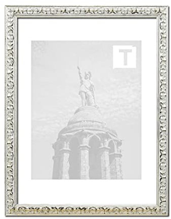 Barock-Bilderrahmen Sheila Silber 50 x 70 cm Echtglas Antireflex 2mm Florale Verzierung