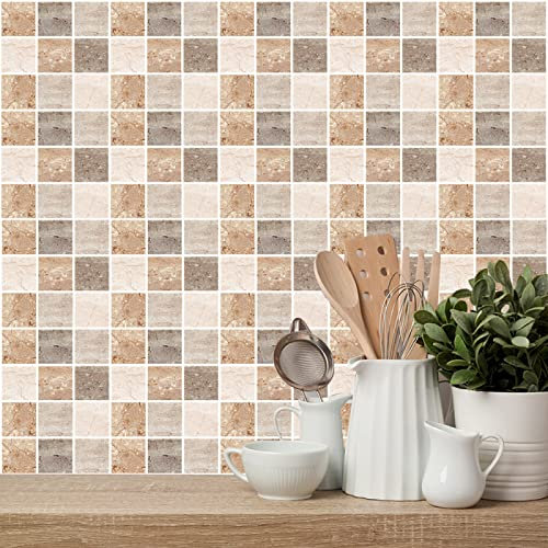 Piastrelle Adesive Cucina 30x30 Colore Chiaro Piastrelle Adesive Bagno Pavimento Adesivo Paraschizzi Cucina Adesivo Piastrelle Ceramica Carta Adesiva per Mobili Vintage（10 pezzi）
