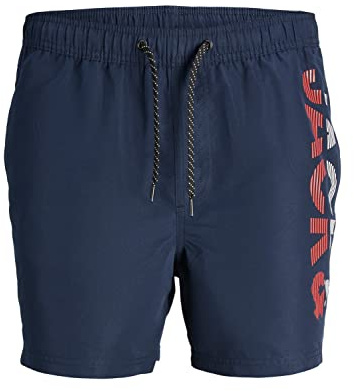 JACK & JONES PLUS Herr JPSTFIJI JJSWIM SPLICELOGO LY SN PS badshorts, Navy Blazer, 46, marinblå blazer