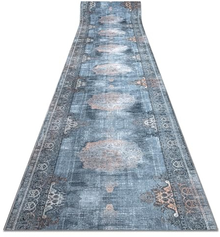 rugsx Läufer Antirutsch Lotus Rosette 47050 Grau - Waschbar - 80x500 cm- Rutschfester Teppich für Flur & Küche