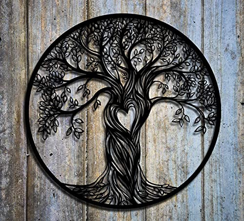 KLZUOPT Exquisite Wandskulptur, Kunst-Dekor, Stammbaum-Wand-Dekor, Metall-Baum des Lebens, Metall-Wand-Kunst, Home-Lodge-Dekor, Outdoor-Garten-Kunst-Skulptur, runde Moderne Plakette, 61 cm