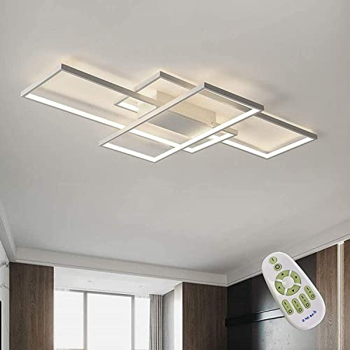ASDMD LED Deckenleuchte Moderne Deckenlampe Wohnzimmer Rechteckige Deckenstrahler Aluminium Acryl Schlafzimmer Lampe Dimmbar Mit Fernbedienung 3000K-6000K (White, 80CM)