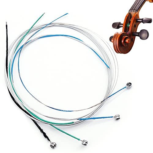 Violinen Stahlkern, Geigensaite Fiddle String Saiten(G-D-A-E), für Größen 4/4 3/4 1/2 1/4 Stahlsaiten, Vollständiger Saiten-Satz für Violine, Stahlkern mit vernickeltem Kugelkopf für Violininstrumente