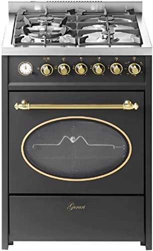 GURARI 614 BL Cuisinière sur pied 60 cm Gaz naturel Fl.Gas 4 Kw WOK, Barbecue à gaz, Range Cooker, Tiroir avec poussette, Contrôle du gaz, tournebroche. Gaz naturel, gaz propane
