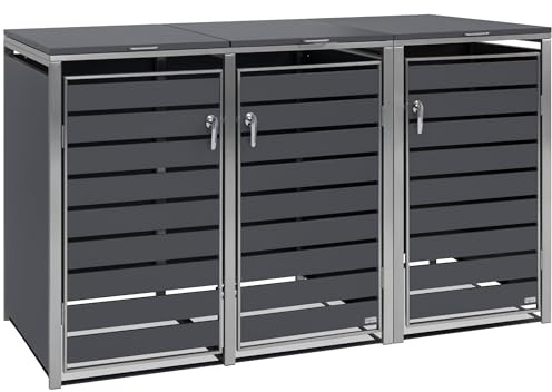 Zelsius Edelstahl Mülltonnenbox 3er für 3 Mülltonnen | 120-240 Liter | Anthrazit RAL 7016 | inkl. Erweiterungsmöglichkeit | Mülltonnenhäusschen, Mülleimerboxen, Müllhaus, Müllbox