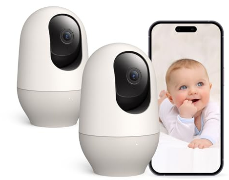 nooie Monitor de bebé con SD de 32 G, monitor WiFi para bebé 2K de 360 grados con seguimiento de movimiento, visión nocturna IR, audio de 2 vías y detección de sonido, funciona con Alexa, tarjeta SD y