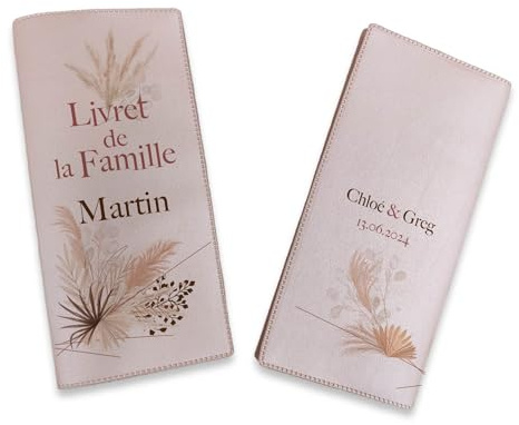 Livret de Famille personnalisé, idée cadeau personnalisable, cadeau mariage original, Protège Livret de Famille motif Pampa - SP0127a (Nacré Rose)