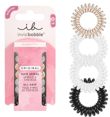 invisibobble Original Hair Scrunchies Clear Black Metal Spiral Hair Scrunchie Set Transparent & Black Especially Gentle on Hair Against Hair Breakage and Split Ends Without Imprint 8 Pieces