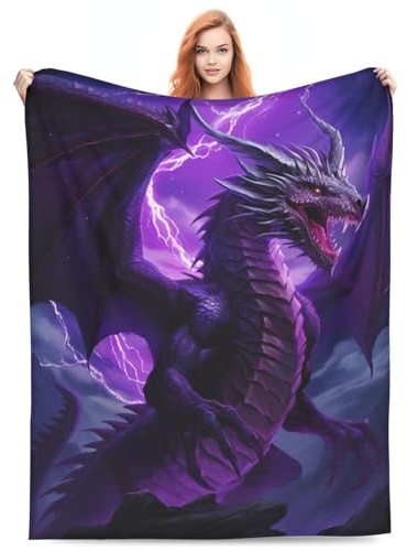 amepay Coperta viola con drago fulmine, idea regalo per adulti e ragazzi, in flanella, morbida, comoda, leggera, per decorare la casa, divano, letto, 203 x 152 cm