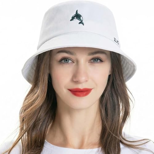 ZLYC Damen Baumwolle Fischerhüte Bestickte Sommerhut Anglerhut Outdoor Fischerhut