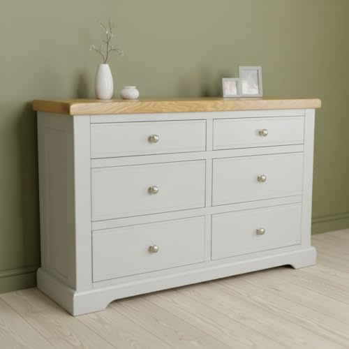 GROFurniture Painted Chest of Drawers, Storage Chest, Painted Bedroom Furniture, Window Unit Chest of Six Drawer, Ready Assembled Bedroom Chest of Drawers Oak (Grey)
