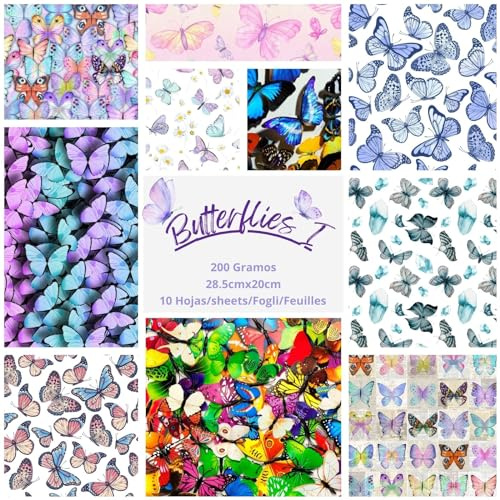 ASENME Scrapbooking-Papierbögen, dekoriertes Papier - 200g-Papier, A4 Papier (Schmetterlinge, 10 Einheiten)