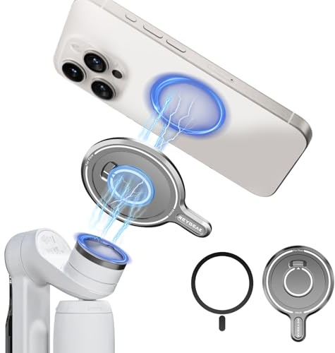 REYGEAK Gimbal Magnetic Adapter Base für Insta360 Flow Pro/Flow,Aluminium Legierung Magnetic Adapter für Magsafe iPhone,Quick Release Mount mit Magnetring für Android Serie Smartphone