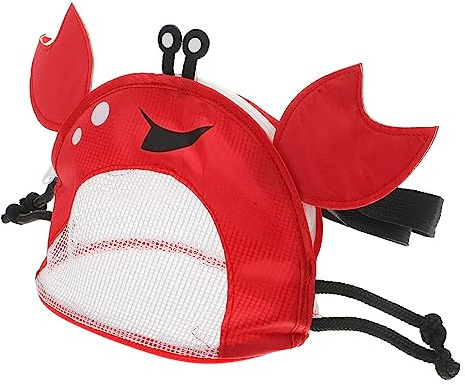 Bolsa de Playa Cangrejo Roja para Niños Correa Ajustable | Pvc y Tela, Cierre Cremallera, Plegable Fácil Guardado, Uso en Playa para Conchas