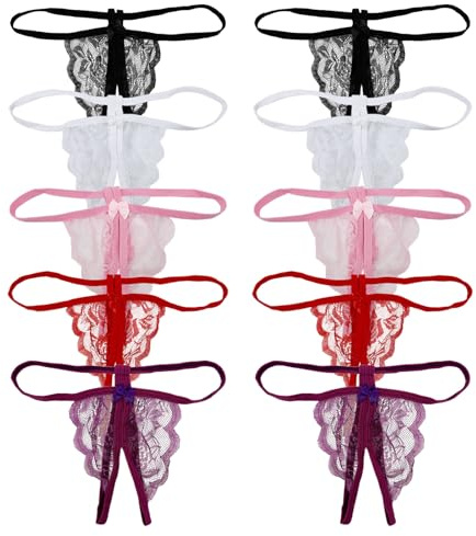 UILYNIU 10 Pièces Sexy Dentelle G-String String, Culotte Invisible Femme, Femme String de Voyage (FR/ES, Alpha/Lettres, Taille Unique, Taille Normale, Taille Normale, 10PCS)