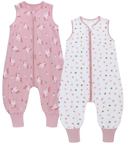 Miracle Baby 2pcs Confezione da 2 sacchi nanna estivo con piedi, 0,5 Tog, 100% cotone, per bambini, per ragazzi e ragazze (2, Pony + puntino, L/95-105 cm)