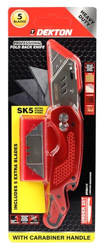 Dekton Pro Fold Back Knife with Carabiner – Compact and Durable Utility Knife | Ideal for Cutting Tasks, DIY, and Outdoors | Ergonomic Grip for Comfort and Carabiner for Convenient Carry