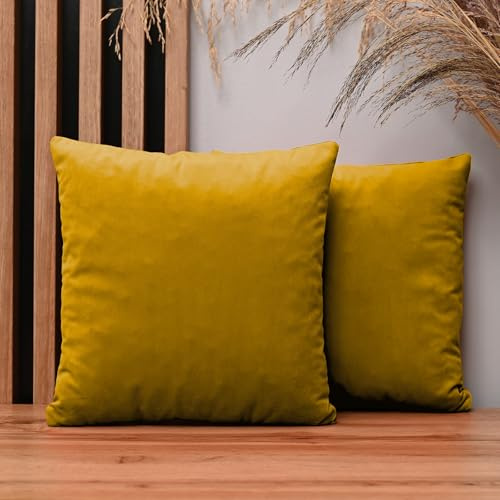MG Design 2er Set Kissenbezüge 35 x 35 cm in Gelb – mit Reißverschluss, samtig-weich mit dezentem Schimmer, pflegeleicht & langlebig