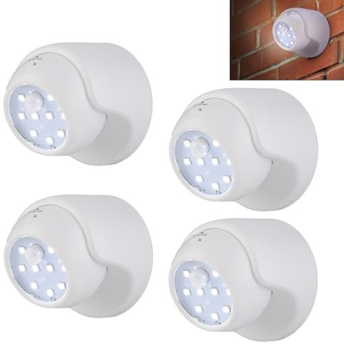 Kinberry Lot de 4 lampes de sécurité LED à détecteur de mouvement avec détecteur de mouvement, fonctionne à piles pour escalier, couloir, garage, entrée