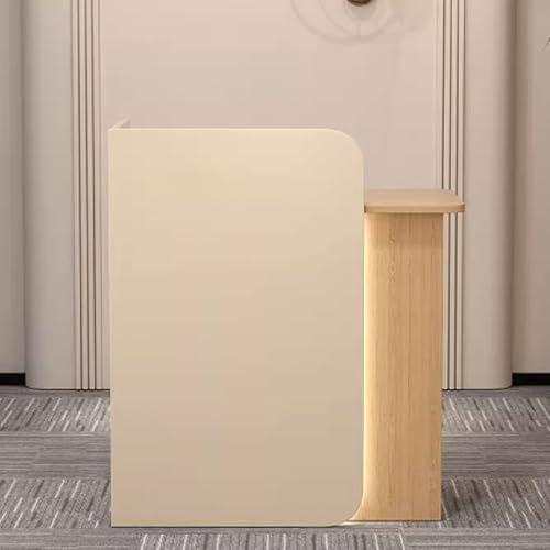 GUQASDV Empfangstheke Rezeption, Empfangstresen für Praxis, Small Reception Counter, Bürotheke Reception Tisch Verbundholz für Salons, Einzelhandelsgeschäfte(Beige+Natural,100cm)