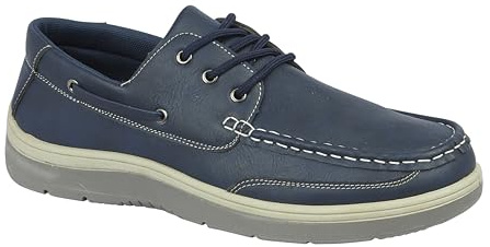 Charles Southwell Men's Wide Fit Faux Leather Touch & Close Slip On Or Lace Up Casual Lightweight Comfort Boat Deck Shoes (Navy Lace Up, UK Footwear Size System, Adult, Men, Numeric, Medium, 8)