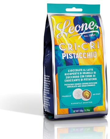 Leone dal 1857 - Sacchetto Cri Cri Torinesi al latte al Pistacchio - Cioccolatini al latte con Cuore di Croccante al Pistacchio Ricoperti di Granella di Zucchero - Senza Glutine - Sacchetto da 150g