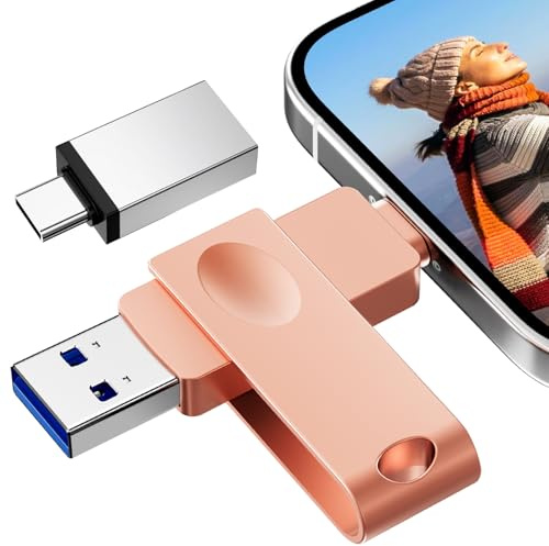【Pas d'APP】 Cle USB 128 Go, Nanopell Cle USB pour lphone Utilisée pour Etendre la Mémoire Supplémentaire du Téléphone. Clé Photo Omni pour i0S/Android/PC. avec Adaptateur de Type C Séparé.